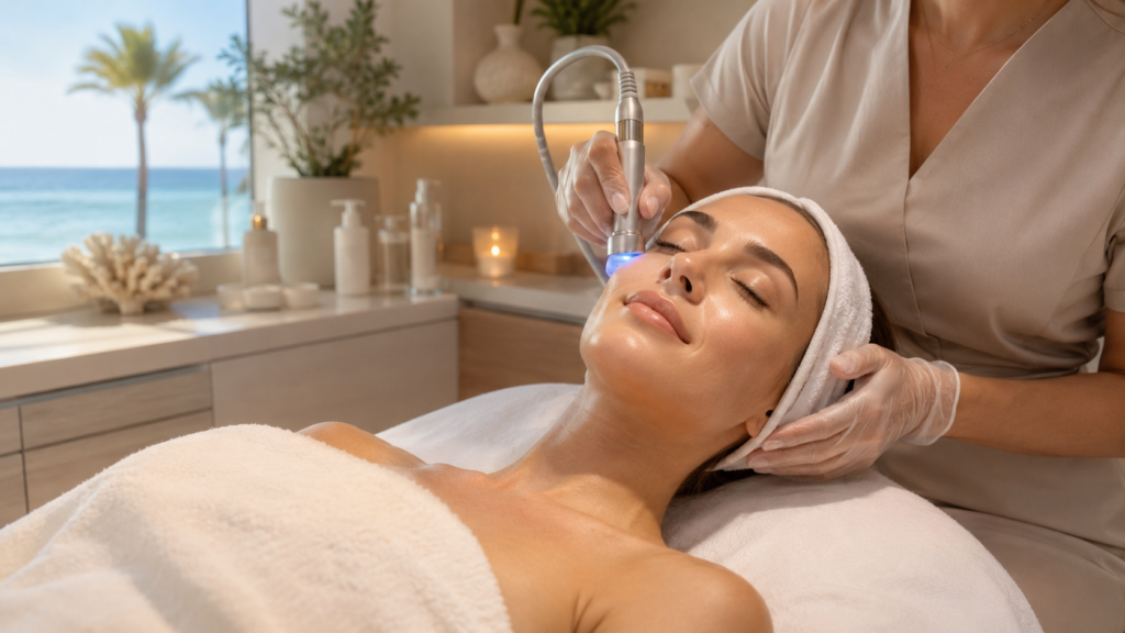 Woman receiving facial treatment by professional