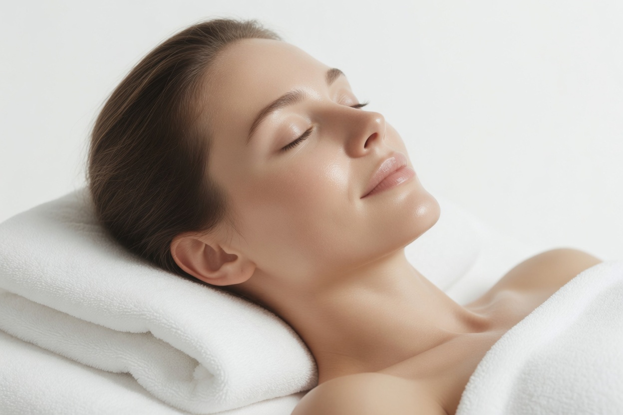 Relaxed woman enjoying a facial treatment